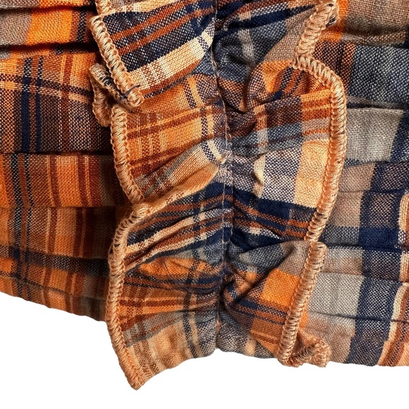 Verb by Pallavi Singhee x Anthropologie Ruffled Plaid Top Smocked Orange Medium - Picture 8 of 15